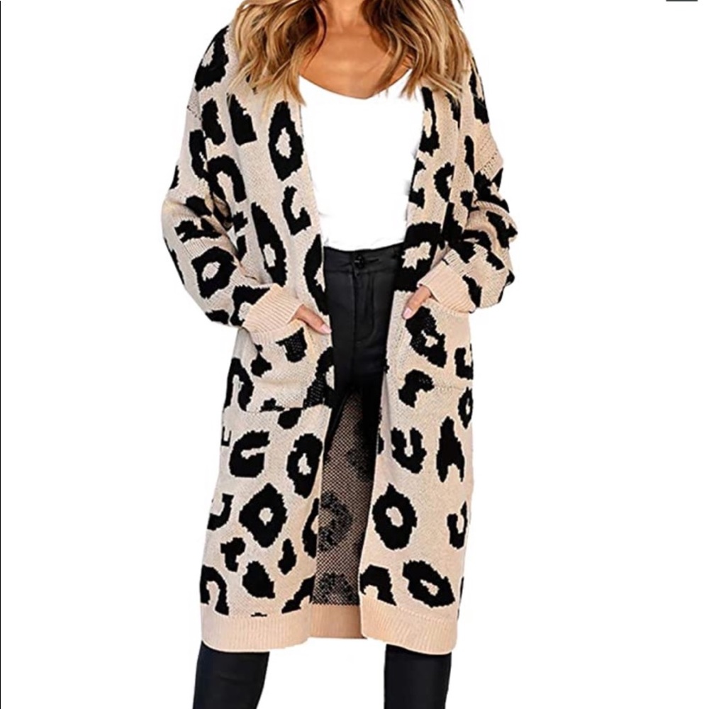 Womens Leopard Long Sleeve Open Cardigan Sweater